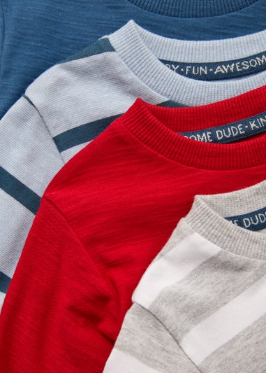 Boys 4 Pack Blue Striped Textured Long Sleeve T-Shirts (9mths-6yrs)
