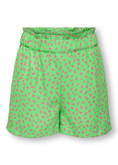 ONLY Kids Green Abstract Print Paperbag Shorts (6-14)