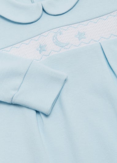 Baby Blue Smocked Sleepsuit (Tiny Baby-12mths)