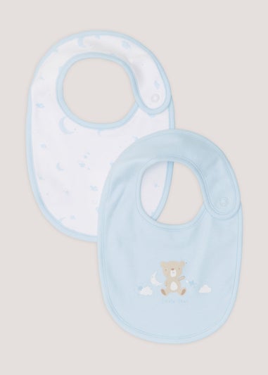 2 Pack White & Blue Bear Print Bibs