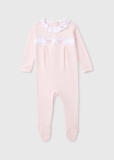 Girls Pink Smock Sleepsuit (Tiny Baby-12mths)