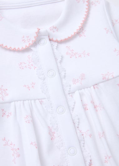 Baby White Floral Lace Sleepsuit (Tiny Baby-18mths)