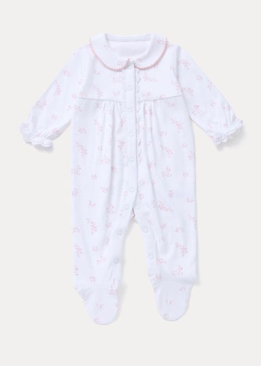 Baby White Floral Lace Sleepsuit (Tiny Baby-18mths)