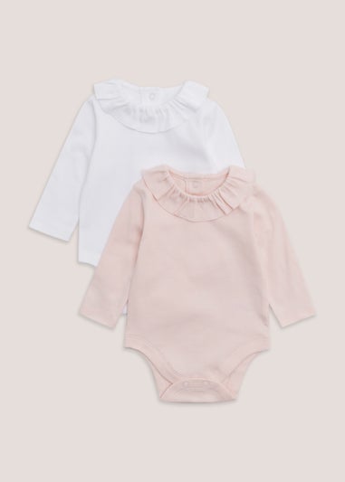 Baby 2 Pack Pink & White Frill Bodysuits (Tiny Baby-18mths)