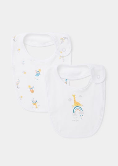 2 Pack White Rainbow Print Bibs