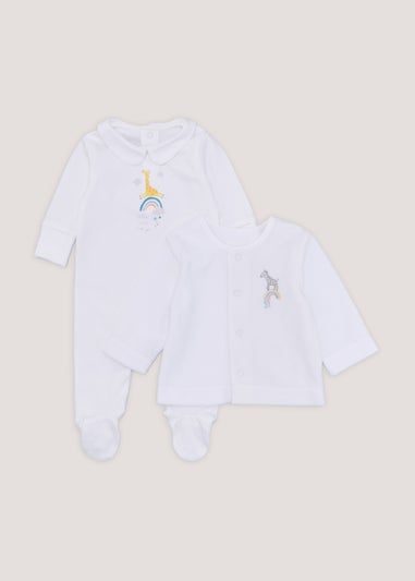 Baby White 2 Piece Top & Sleepsuit Set (Newborn-12mths)