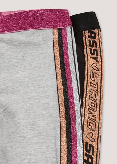 Girls 2 Pack Pink Sassy Glitter Print Leggings (4-13yrs)