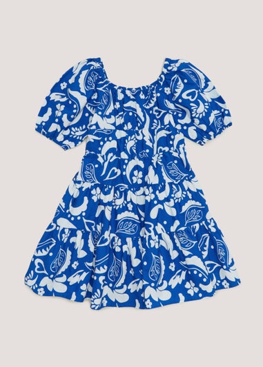 Girls Blue Abstract Print Poplin Dress (4-13yrs)