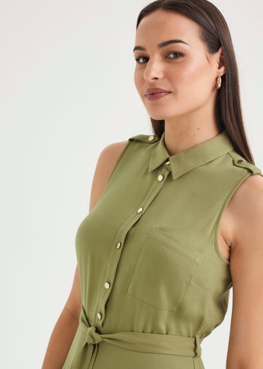 Et Vous Green Sleeveless Midi Utility Dress