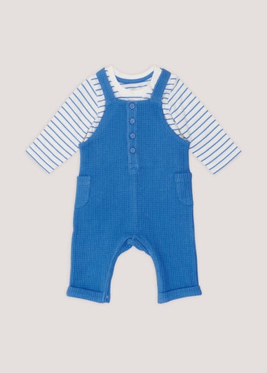 Baby Blue Waffle T-Shirt & Dungaree Set (Newborn-23mths)