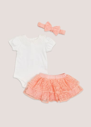 Baby 3 Piece Multicoloured Bodysuit Skirt & Headband Set (Newborn-23mths)