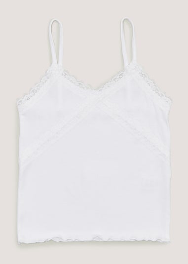 Girls White Lace Trim Ribbed Cami Top (4-13yrs)