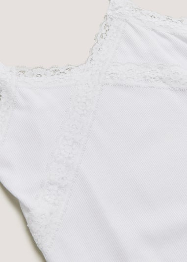 Girls White Lace Trim Ribbed Cami Top (4-13yrs)