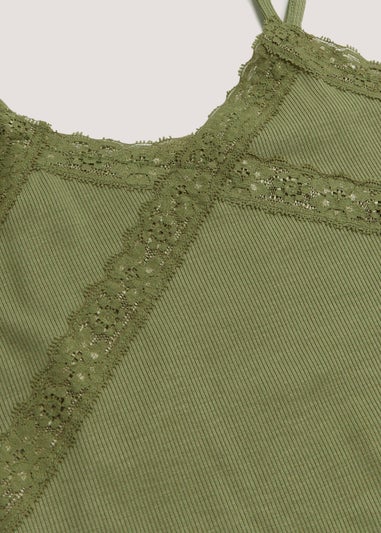 Girls Khaki Lace Trim Ribbed Cami Top (4-13yrs)