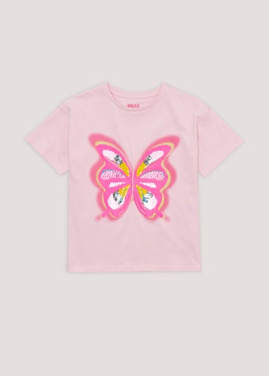 Girls Pink Sequin Butterfly T-Shirt (4-13yrs)