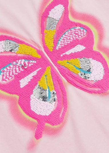 Girls Pink Sequin Butterfly T-Shirt (4-13yrs)