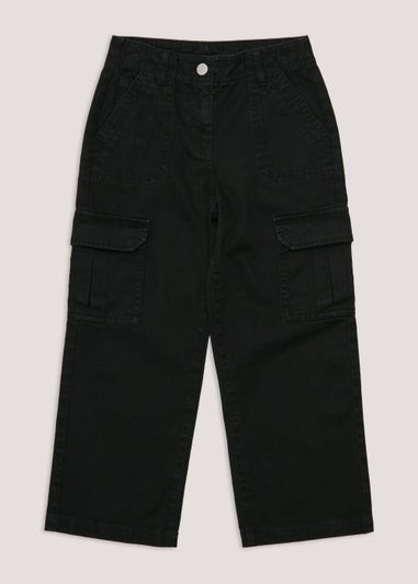 Girls Black Straight Fit Cargo Trousers (4-15yrs)