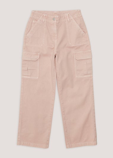 Girls Pink Straight Fit Cargo Trousers (4-15yrs)