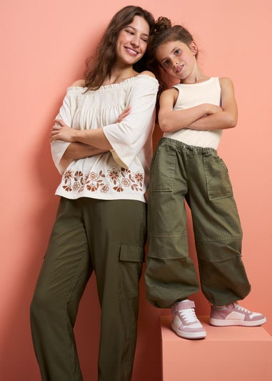 Girls Khaki Parachute Cargo Trousers (4-13yrs)