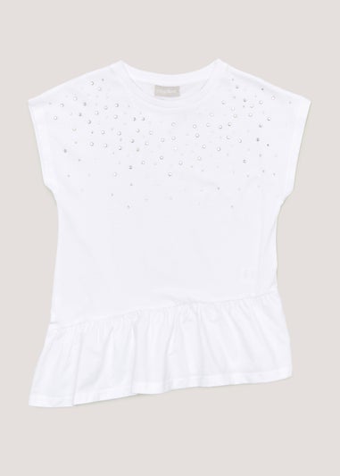 Girls White Embellished Frill T-Shirt (4-13yrs)