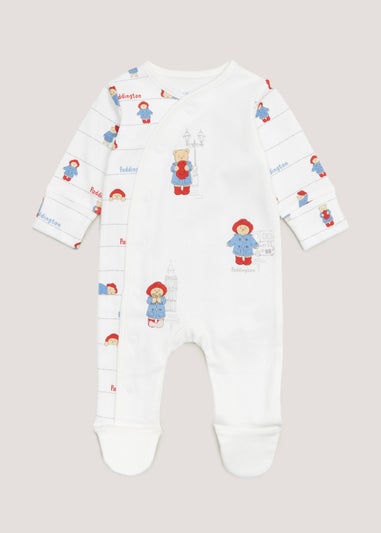 Baby White Paddington Bear Sleepsuit (Newborn-12mths)