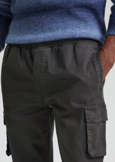 Charcoal Garment Dyed Slim Fit Cargo Trousers