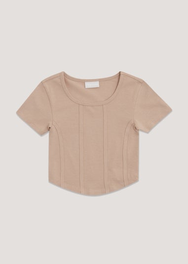 Girls Beige Short Sleeve Corset T-Shirt (7-15yrs)