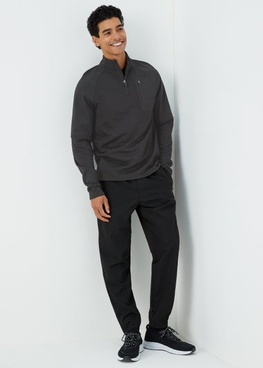 Souluxe Black Woven Fleece Half Zip Sports Jacket