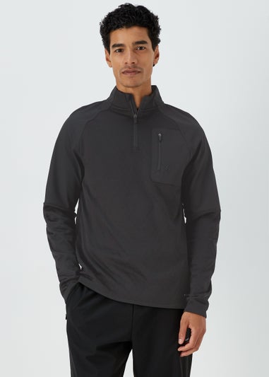 Souluxe Black Woven Fleece Half Zip Sports Jacket