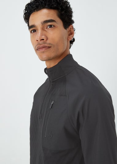 Souluxe Black Woven Fleece Half Zip Sports Jacket