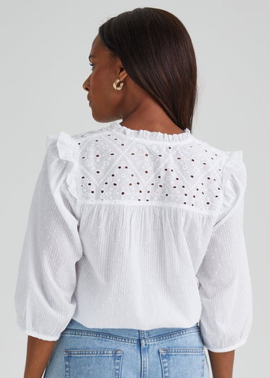 White Cotton Trim Blouse