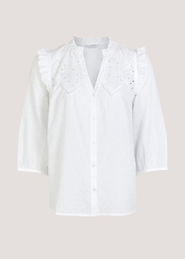 White Cotton Trim Blouse