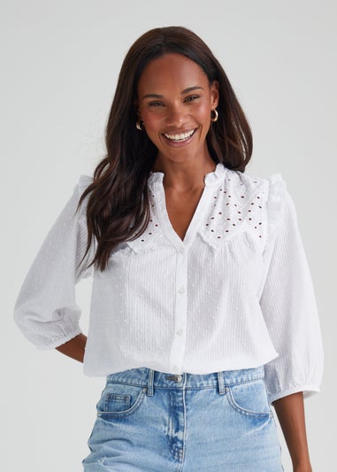 White Cotton Trim Blouse
