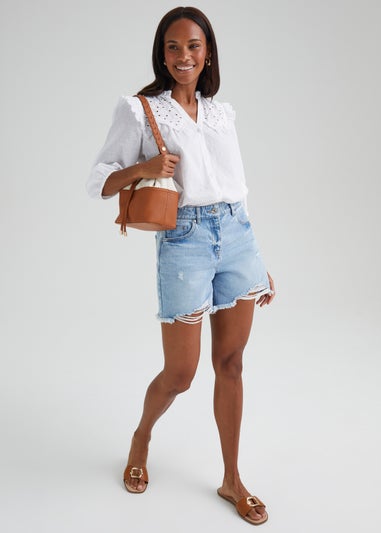 White Cotton Trim Blouse