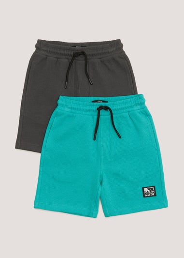 Boys 2 Pack Teal Waffle Jogger Shorts (4-13yrs)