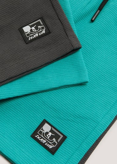 Boys 2 Pack Teal Waffle Jogger Shorts (4-13yrs)