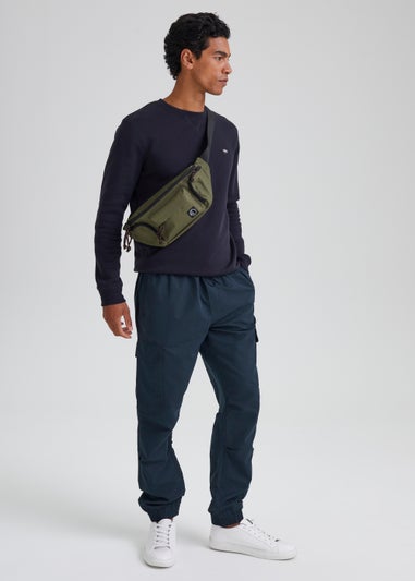 Navy Peached Slim Fit Cargo Trousers