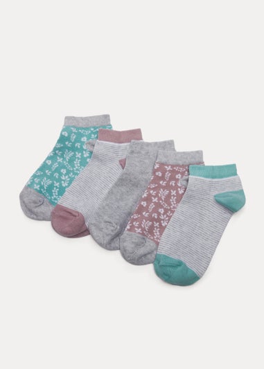 5 Pack Floral Print Trainer Socks