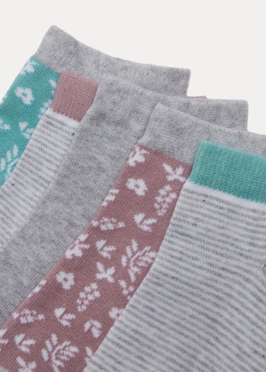 5 Pack Floral Print Trainer Socks