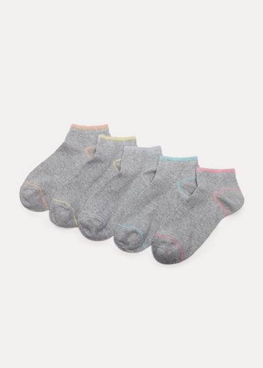 5 Pack Grey Stripe Print Trainer Socks - Matalan