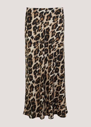 Brown Animal Print Flared Hem Skirt