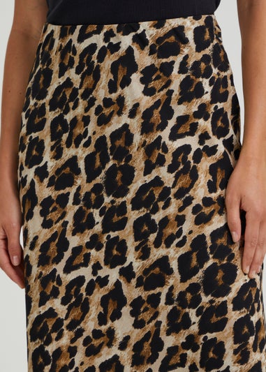 Brown Animal Print Flared Hem Skirt