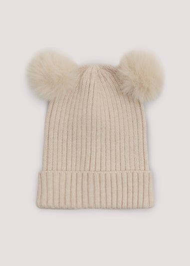 Kids Oatmeal Double Pom Pom Beanie Hat (3-13yrs)