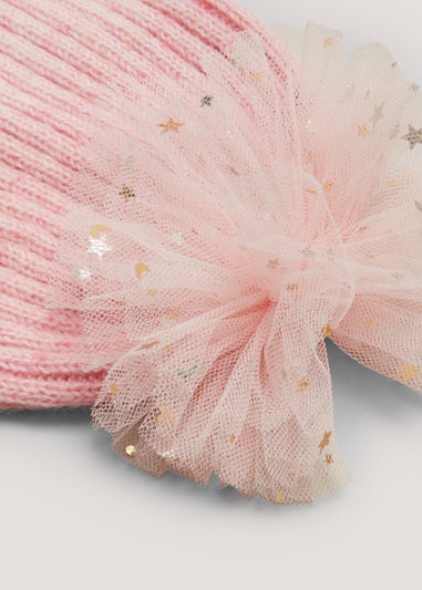 Kids Pink Pom Pom Beanie Hat (3-10yrs)