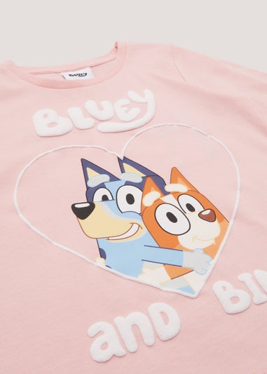 Kids Pink Bluey Heart Print T-Shirt (18mths-5yrs)