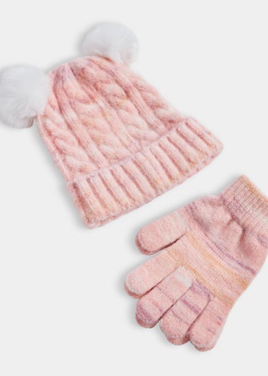 Girls 2 Piece Pink Ombre Hat & Gloves Set (3-10yrs)
