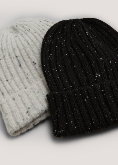 Kids 2 Pack Grey & Black Neppy Beanie Hats (3-13yrs)