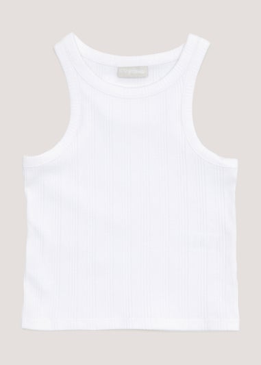 Girls White Ribbed Vest Top (4-13yrs)