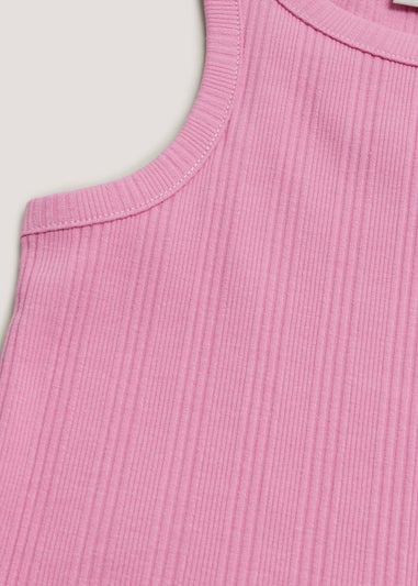 Girls Pink Ribbed Vest Top (4-13yrs)