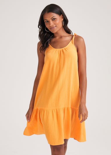 Orange Double Cloth Mini Dress